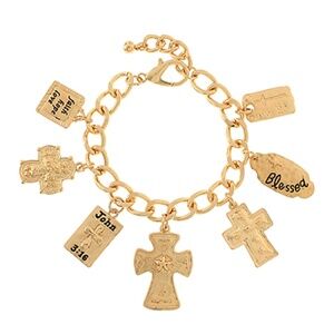"Blessed" Cross Multi Charm Bracelet